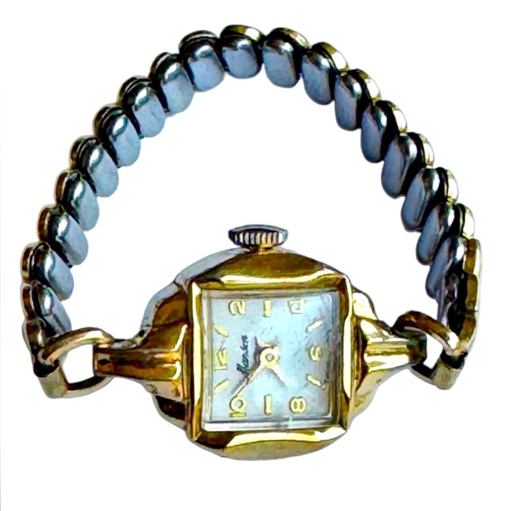 Ladies Manson Watch - Circa 1960s Squared Face with Gold & Silver Stretch Band